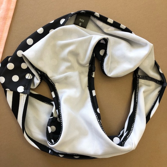 Neon Pink Black & White Striped Polka Dot Bikini - Picture 7 of 8